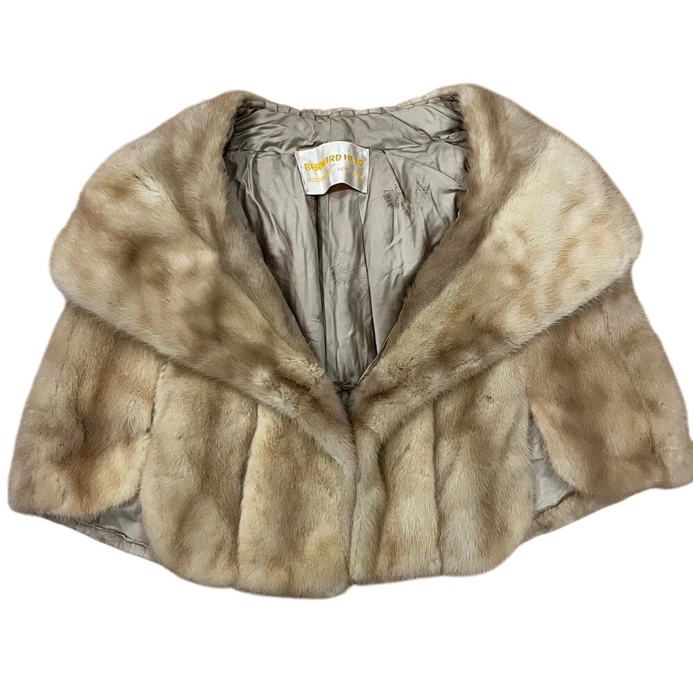 Vintage 70’s Mink Stole Fur Cape Coat Shawl Brown Tan Retro Bernard Held USA